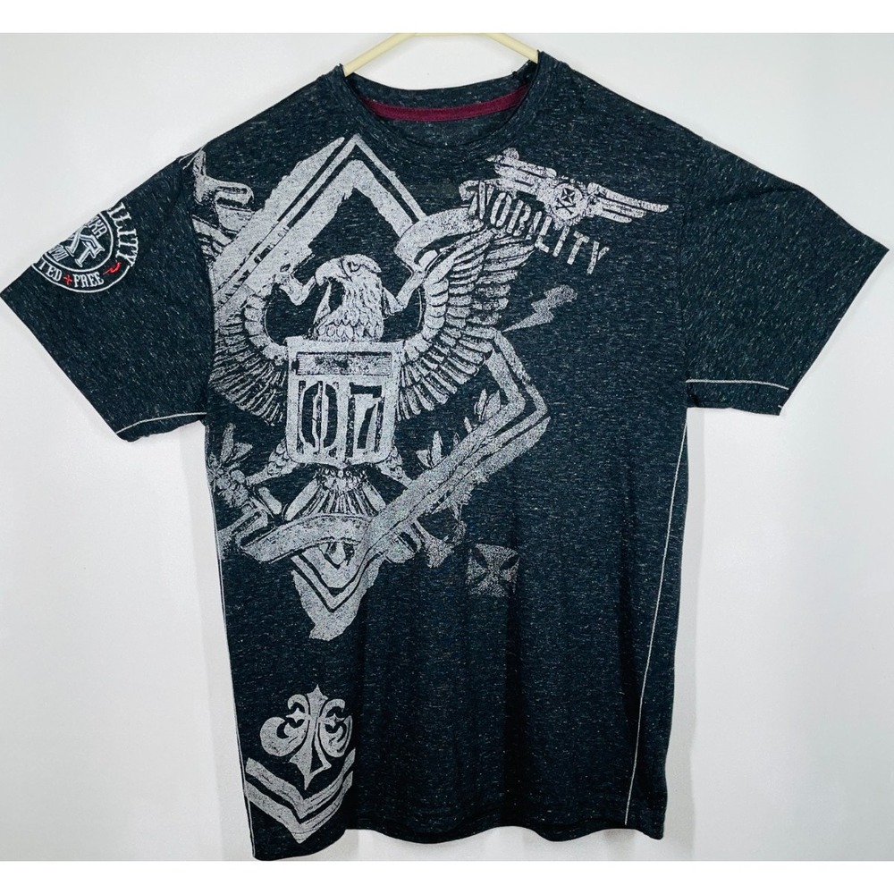Nobility T Shirt Mens Medium Fleur De Lis Dark Gray Eagle Wings Y2K Short Sleeve